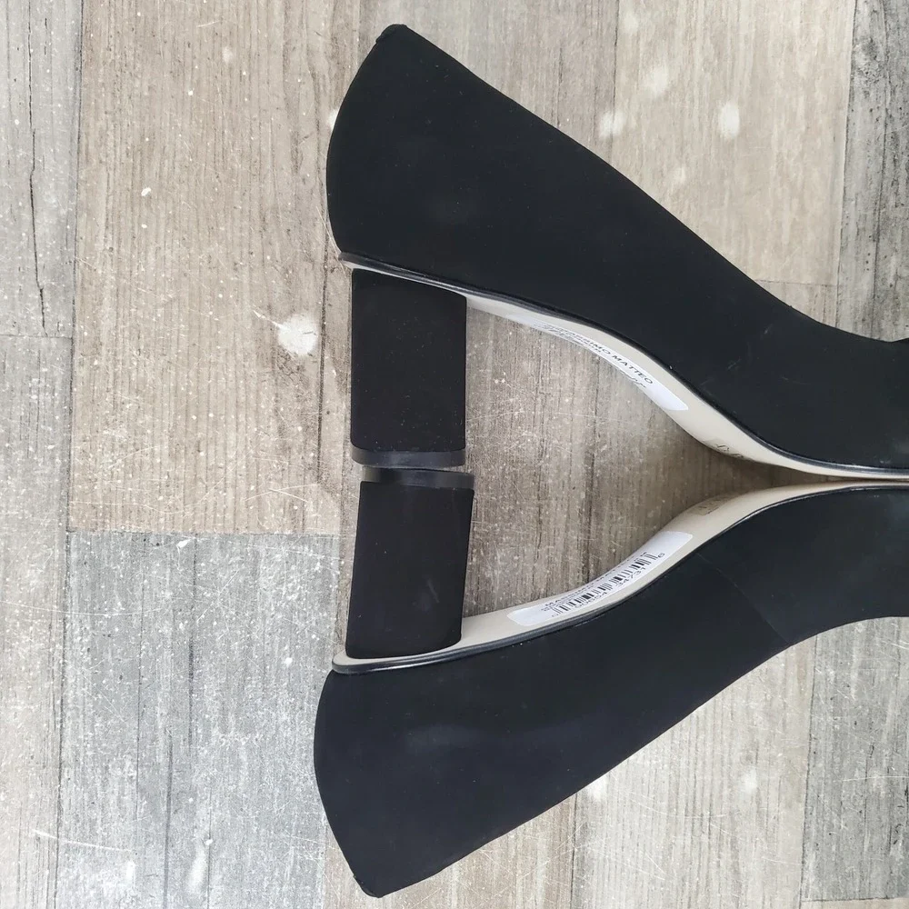 Massimo Matteo Daisy Womens Pumps Sz 8 M Block Heel Black Nubuck Slip-On Shoes